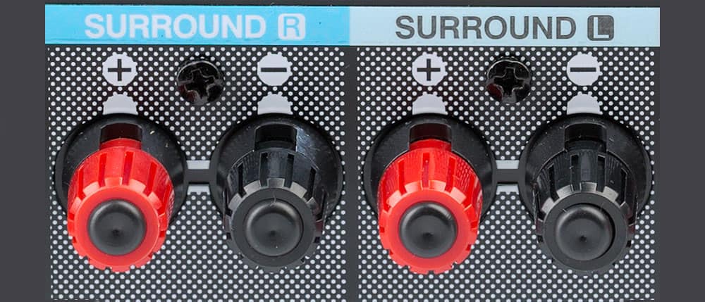 Surround left and right binding posts on an AV receiver