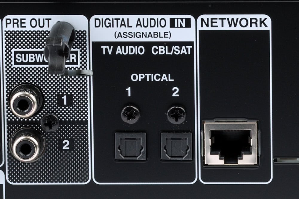 two optical audio inputs on the rear of an AV reciever