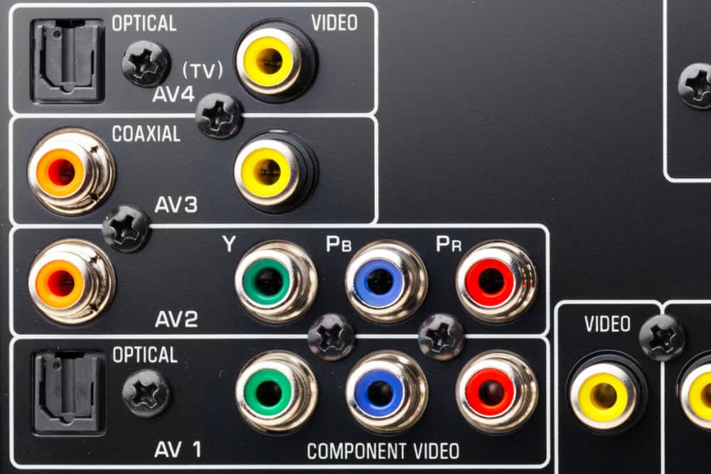 Optical and analog connections on the rear of an av receiver