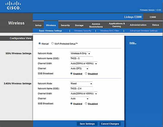 Linksys E3000 Wireless Settings